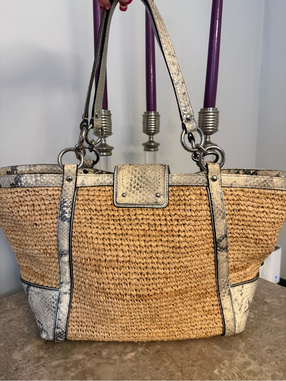 Coach Hampton Python Straw Tote.  2011 - Picture 3 of 15